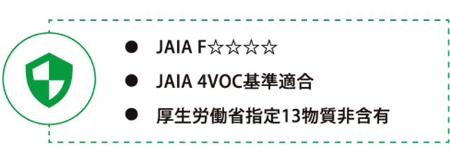 JAIA F☆☆☆☆ JAIA 4VOC基準適合 厚生労働省指定13物質非含有